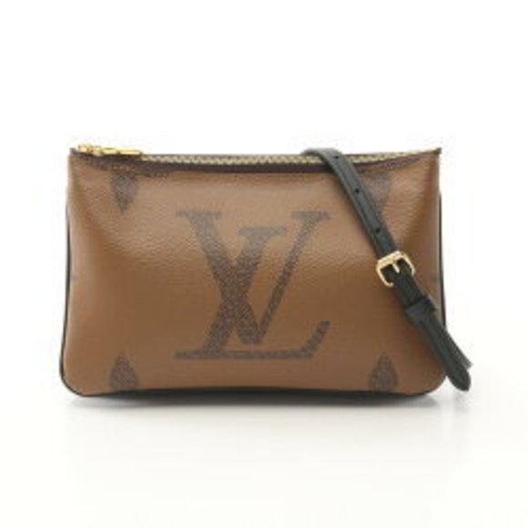 Louis Vuitton Double Zip Pochette Shoulder Bag Giant Reverse Brown Beige - Picture 1 of 8